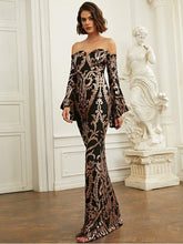 Load image into Gallery viewer, Sequin Flare Sleeve Sweetheart Neck Dress Evening Gown LoveAdora