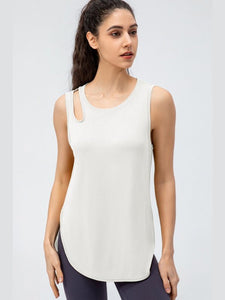 Cutout Side Slit Athletic Tank Activewear LoveAdora