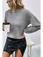 Load image into Gallery viewer, Pearl Dropped Shoulder Ribbed Trim Sweater Sweaters, Pullovers, Jumpers, Turtlenecks, Boleros, Shrugs LoveAdora