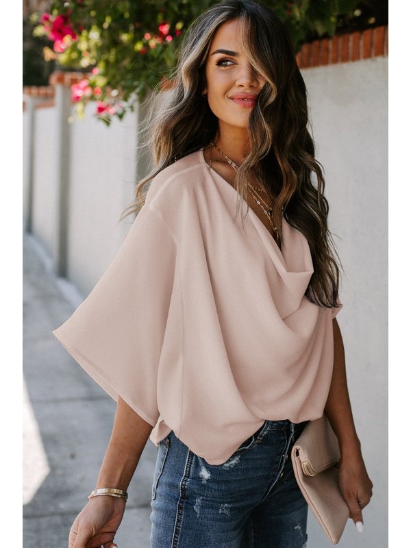 Short Sleeve Draped Blouse Tops LoveAdora