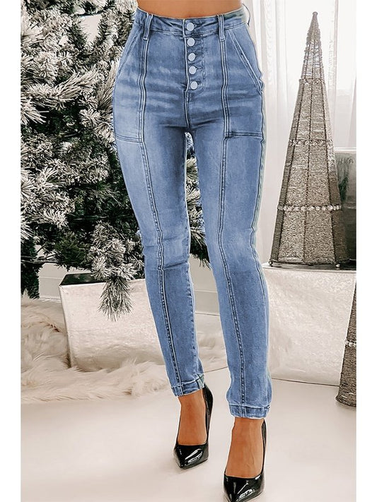 Button Fly Center Seam High Rise Jeans Denim Jeans LoveAdora