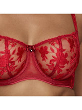 Load image into Gallery viewer, Sexy Sheer Lace Balconette Bra Tango Red Balconette Bra LoveAdora
