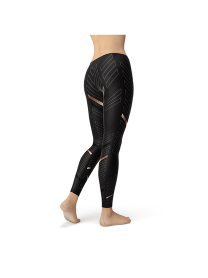 Womens Sports Stripes Black Leggings Leggings LoveAdora