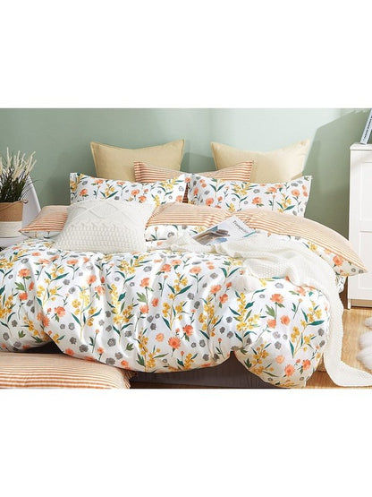 Estella Orange Floral 100% Cotton Reversible Comforter Set Home & Garden LoveAdora