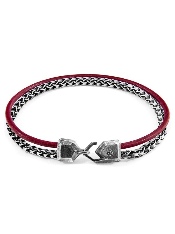 Bordeaux Red Bowspirit Mast Silver and Round Leather Bracelet Bracelet LoveAdora
