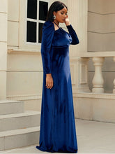 Load image into Gallery viewer, Plus Size Halter Neck Puff Sleeve Velvet Dress Evening Gown LoveAdora