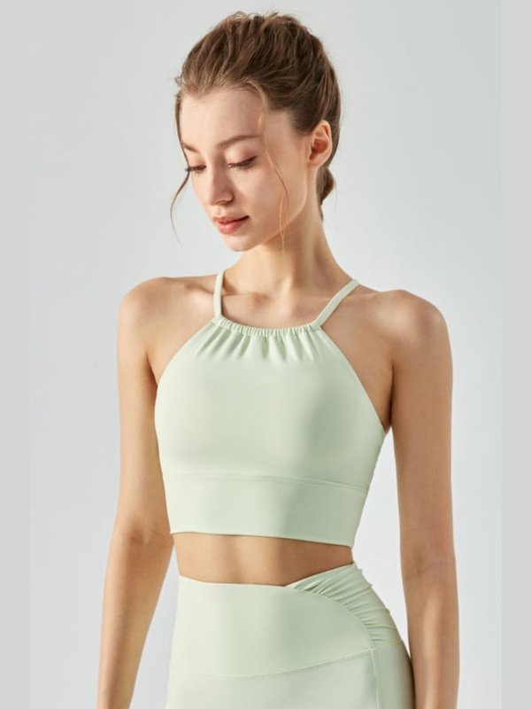 Crisscross Gathered Detail Cropped Sports Cami Activewear LoveAdora