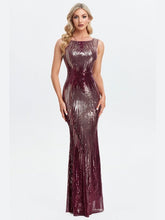 Load image into Gallery viewer, Sequin Round Neck Sleeveless Fishtail Dress Evening Gown LoveAdora