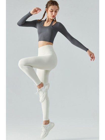 Halter Neck Long Sleeve Cropped Sports Top Activewear LoveAdora