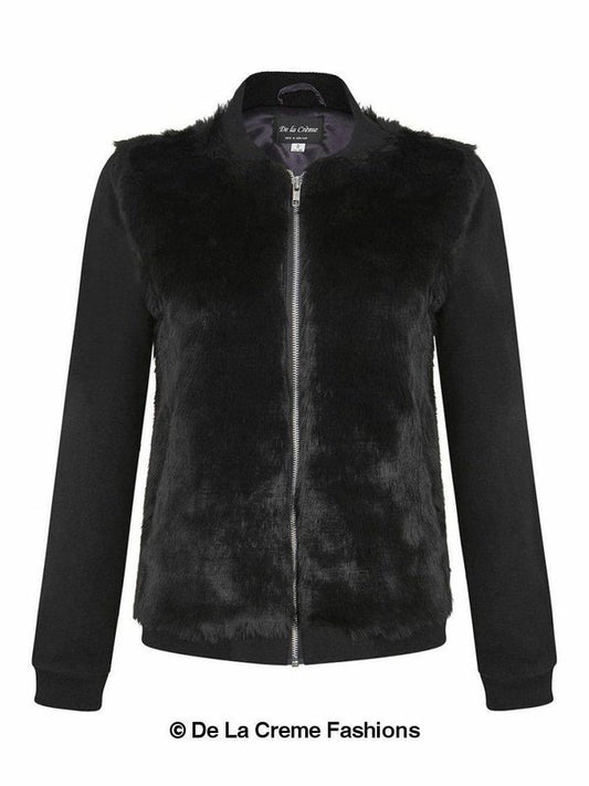 De La Creme - Womens Faux Fur Zip-Thru Varsity Bomber Jacket Jackets & Coats LoveAdora