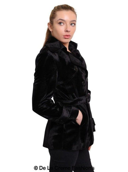 De La Creme - Women's Luxury Black Ponyskin Double Breasted Short Coat Jackets & Coats LoveAdora