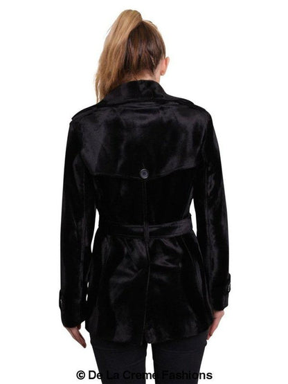 De La Creme - Women's Luxury Black Ponyskin Double Breasted Short Coat Jackets & Coats LoveAdora