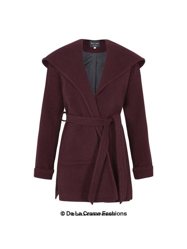 De La Creme - Women's Open Front Belted Shawl Hooded Coat Jackets & Coats LoveAdora