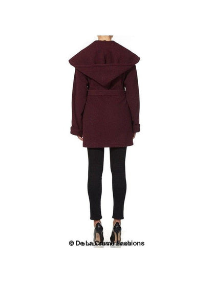 De La Creme - Women's Open Front Belted Shawl Hooded Coat Jackets & Coats LoveAdora