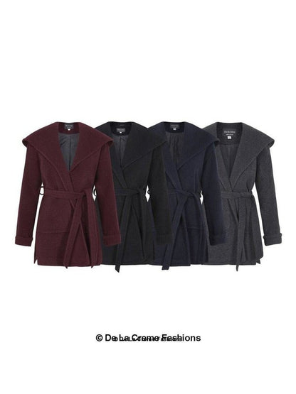 De La Creme - Women's Open Front Belted Shawl Hooded Coat Jackets & Coats LoveAdora