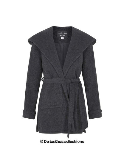 De La Creme - Women's Open Front Belted Shawl Hooded Coat Jackets & Coats LoveAdora