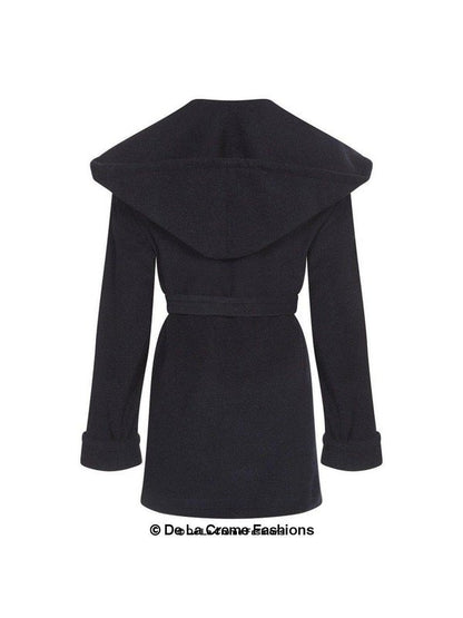 De La Creme - Women's Open Front Belted Shawl Hooded Coat Jackets & Coats LoveAdora