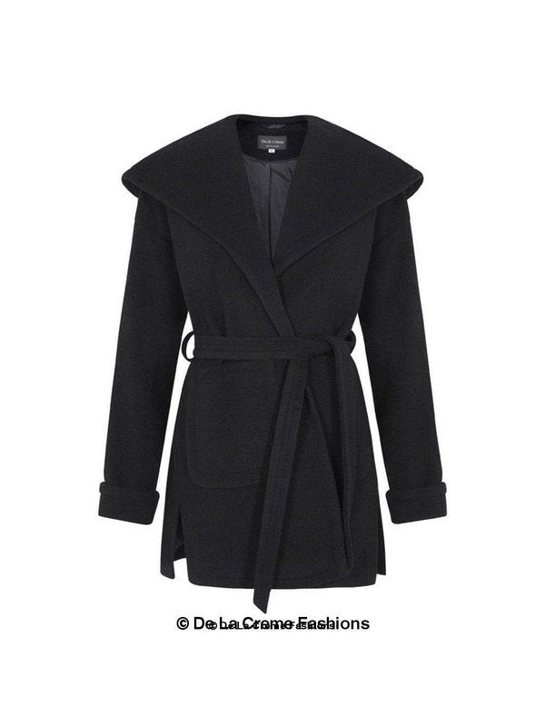 De La Creme - Women's Open Front Belted Shawl Hooded Coat Jackets & Coats LoveAdora