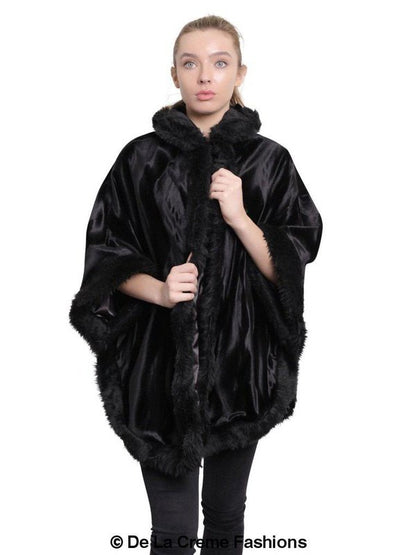 De La Creme - Women's Tribal Print Fur Lined Hooded Cape Jackets & Coats LoveAdora