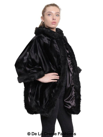 De La Creme - Women's Tribal Print Fur Lined Hooded Cape Jackets & Coats LoveAdora