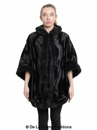 De La Creme - Women's Tribal Print Fur Lined Hooded Cape Jackets & Coats LoveAdora