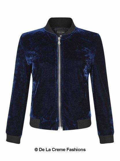 De La Creme - Womens Velvet Zip-Thru Varsity Bomber Jacket Jackets & Coats LoveAdora