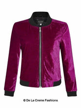 Load image into Gallery viewer, De La Creme - Womens Velvet Zip-Thru Varsity Bomber Jacket Jackets &amp; Coats LoveAdora