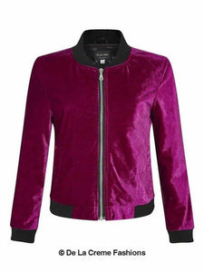 De La Creme - Womens Velvet Zip-Thru Varsity Bomber Jacket Jackets & Coats LoveAdora