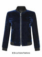 De La Creme - Womens Velvet Zip-Thru Varsity Bomber Jacket Jackets & Coats LoveAdora