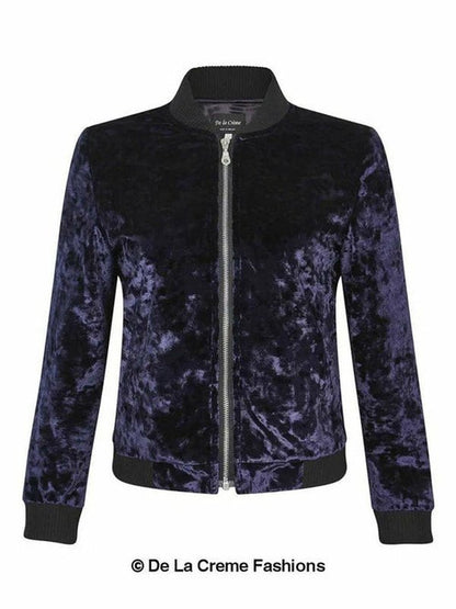 De La Creme - Womens Velvet Zip-Thru Varsity Bomber Jacket Jackets & Coats LoveAdora