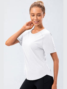 Curved Hem Raglan Sleeve Athletic T-Shirt Activewear LoveAdora