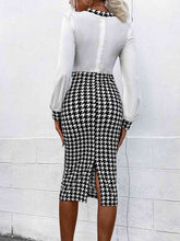 Load image into Gallery viewer, Houndstooth Long Sleeve Slit Dress