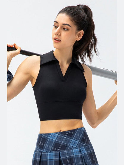 Cropped Collared Yoga Tank Activewear LoveAdora