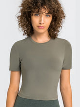Load image into Gallery viewer, Round Neck Short Sleeve Yoga Tee Activewear LoveAdora