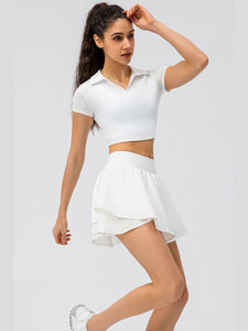 Layered Athletic Skort with Pockets Activewear LoveAdora