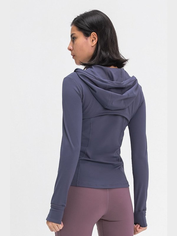 Zip Up Drawstring Detail Hooded Sports Jacket Activewear LoveAdora