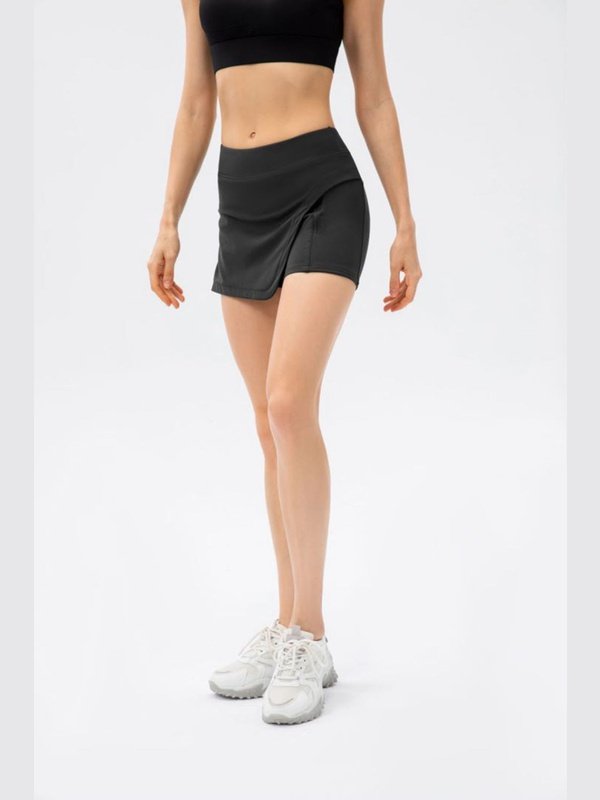Faux Layered Pocket Active Shorts Activewear LoveAdora