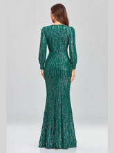 Load image into Gallery viewer, Sequin Puff Sleeve Plunge Fishtail Dress Evening Gown LoveAdora