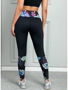 Printed Wide Waistband Active Leggings Activewear LoveAdora