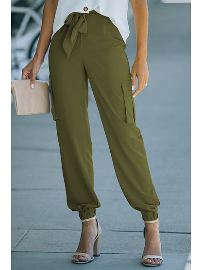 Tied High Waist Cargo Joggers Pants LoveAdora