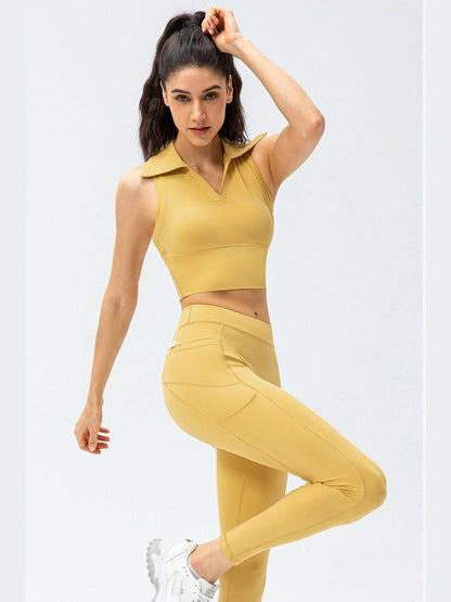 Cropped Collared Yoga Tank Activewear LoveAdora