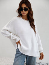 Load image into Gallery viewer, Exposed Seam Dropped Shoulder Slit Sweater Sweaters, Pullovers, Jumpers, Turtlenecks, Boleros, Shrugs LoveAdora