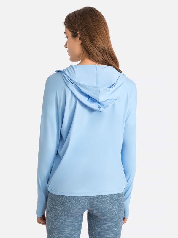 Zip Up Dropped Shoulder Hooded Sports Jacket Activewear LoveAdora