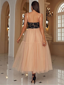 Two-Tone Tie-Shoulder Spliced Tulle Dress Evening Gown LoveAdora