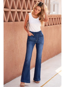 Elastic Waist Flare Jeans Denim Jeans LoveAdora