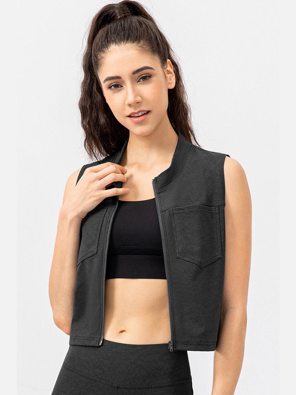Highly Stretchy Zip Up Sports Vest with Breast Pockets