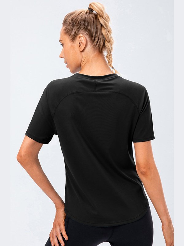 Curved Hem Raglan Sleeve Athletic T-Shirt Activewear LoveAdora