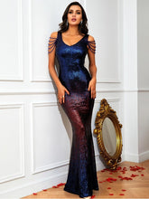 Load image into Gallery viewer, Contrast Sequin Cold-Shoulder Fishtail Dress Evening Gown LoveAdora