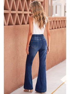 Elastic Waist Flare Jeans Denim Jeans LoveAdora