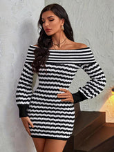 Load image into Gallery viewer, Striped Off-Shoulder Sweater Dress